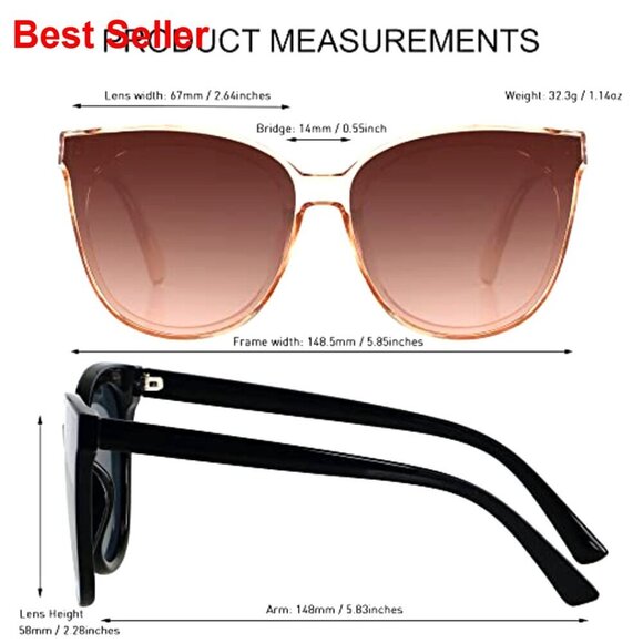 Oversized Cat Eye Sunglasses UV400 Protection 2 Pack Vintage Fashion